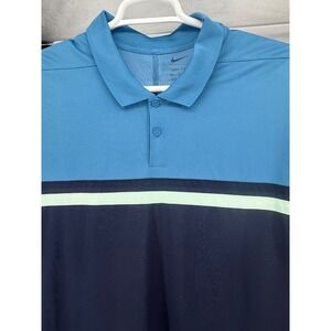 Nike‎ Dri-FIT XXL Golf Polo Shirt Blue Block Striped Athletic Mens Shortsleeve